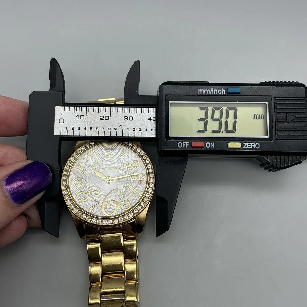 Betsey Johnson Womens Watch 39mm Silver Gold Tone Crystals New Battery 7.25